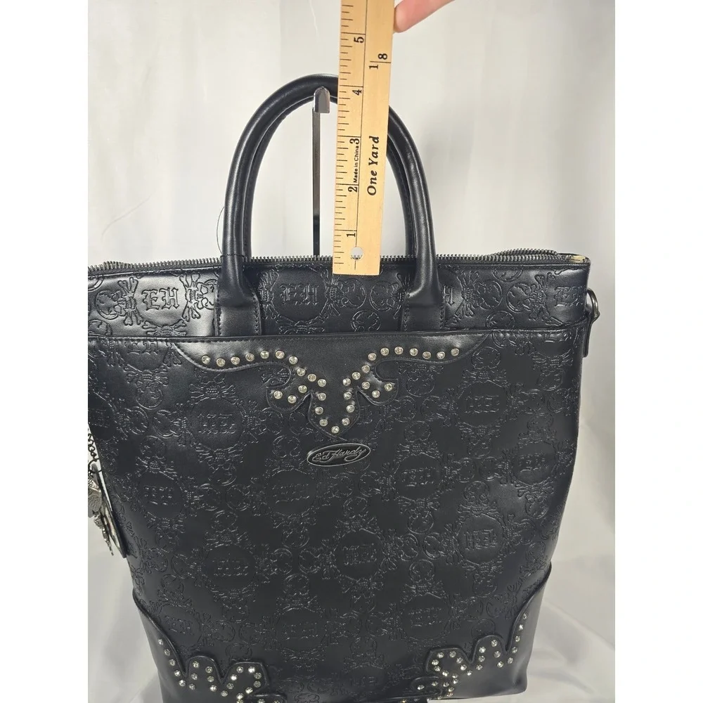 Ed Hardy backpack Black Embossed Skull‎ Rhinestone Convertible nwt Bag Rocker